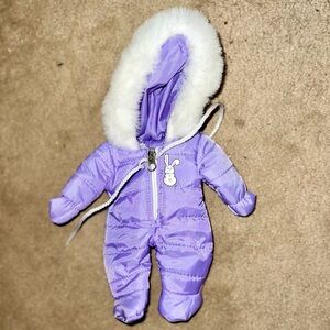 Vintage Doll Lavender Purple 10” Hooded SnowSuit W/ White Faux Fur Trim